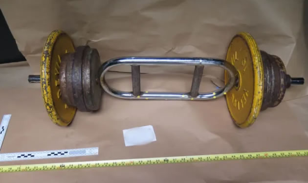 Dumbbell believed to be used as murder weapon 