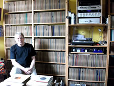 Max Goldsmith with his collection of jazz discs
