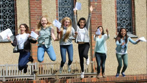 Girls from St. Augustine's celebrate their results 