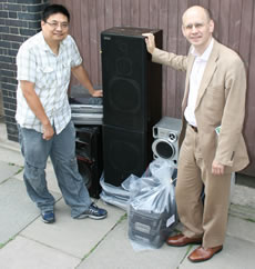 Vlod Barchuk with confiscated audio equipment